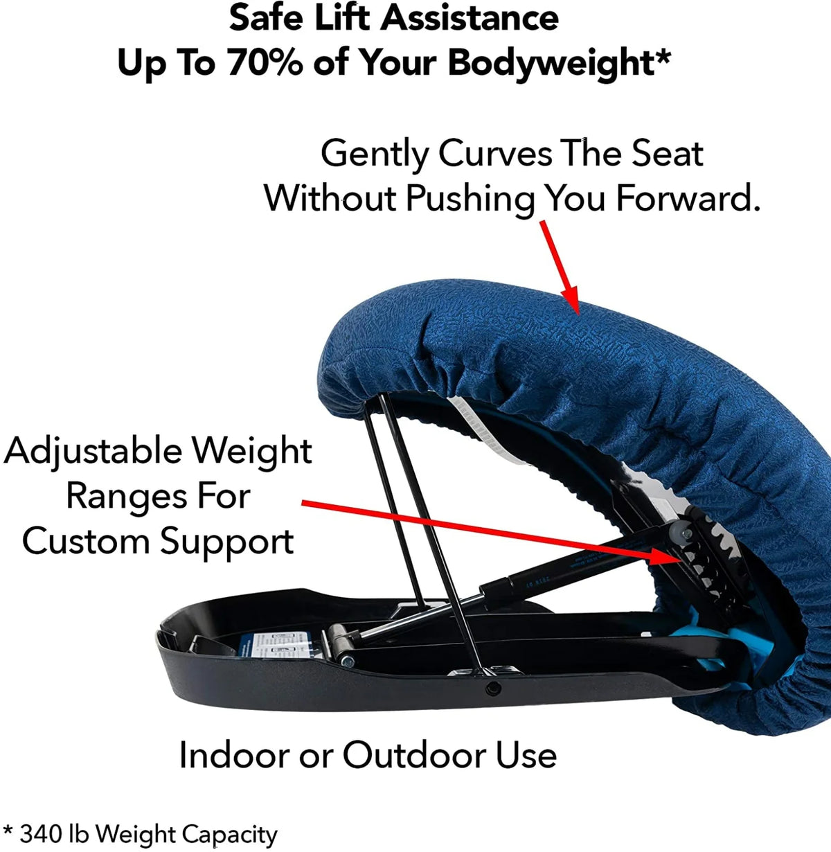 Carex Upeasy Seat Assist Plus Manual Lifting Cushion for Adults, Navy Blue,  340 lb Limit
