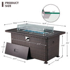 HOMREST Propane Fire Pit Table, 44 Inch 50,000 BTU Auto-Ignition Gas Fire Pit Table Rectangular /w Glass Wind Guard, Wood Plastic Composites Tabletop, CSA Certification Firepit for Outdoor Patio Lawn