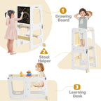 JOZ Kitchen Toddlers Step Stool, Montessori Kids Learning Stool, Foldable Toddler Tower for Counter, Standing Helper for Children, 3 Adjustable Heights, Wooden, White