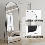 Anyrose 24"x65" Full Length Mirror with Arch-Top Standing Mirror Wall Mounted, Black