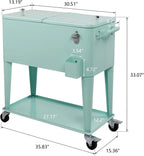 80 Quart Rolling Ice Chest, Portable Bar Drink Cooler with Catch Basin, Bottom Storage Tray and Bottle Opener for Patio Party BBQ Beach Activities
