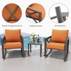 MRUAKA Rocking Chair Bistro Set,3 Piece Outdoor Patio Furniture Set with 2 Rockers and 1 Metal Coffee Table with Thick Cushions for Porch,Backyard,Poolside,Beige