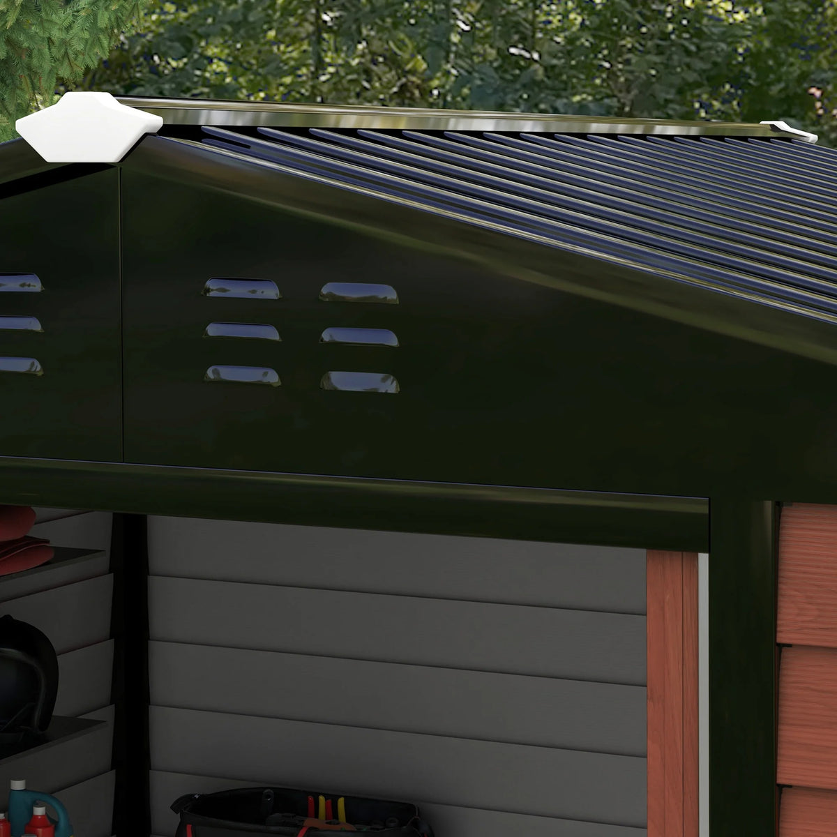 Outsunny 7' x 4' Metal Storage Shed Organizer, Garden Tool House with 4 Vents and 2 Sliding Doors for Backyard, Patio, Garage, Lawn, Dark Gray