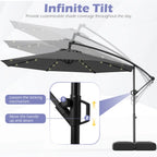 Costway 10 FT Solar Offset Hanging Umbrella Patio Cantilever Umbrella with 32 LED Lights Brown