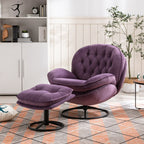 Velvet Swivel Accent Chair with Ottoman, Modern Chaise Lounge Chair with Metal Frame and Footstool, Comfy Armchair Reading Chair for Living Room Bedroom Office,Blue