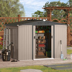 U-MAX 8 x 6 ft. Wood Grain Outdoor Metal Storage Shed with Lockable Door Patio Garden Storage Building for Outside