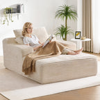 65" Corduroy Cloud Sleeper Chaise Lounge Chair, No Assembly Sofa Bed with Pillows, Beige