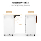 Noelse Kitchen Island with Storage, Island Table for Kitchen with Drop Leaf, Spice Rack, Towel Bar for Small Kitchens, White