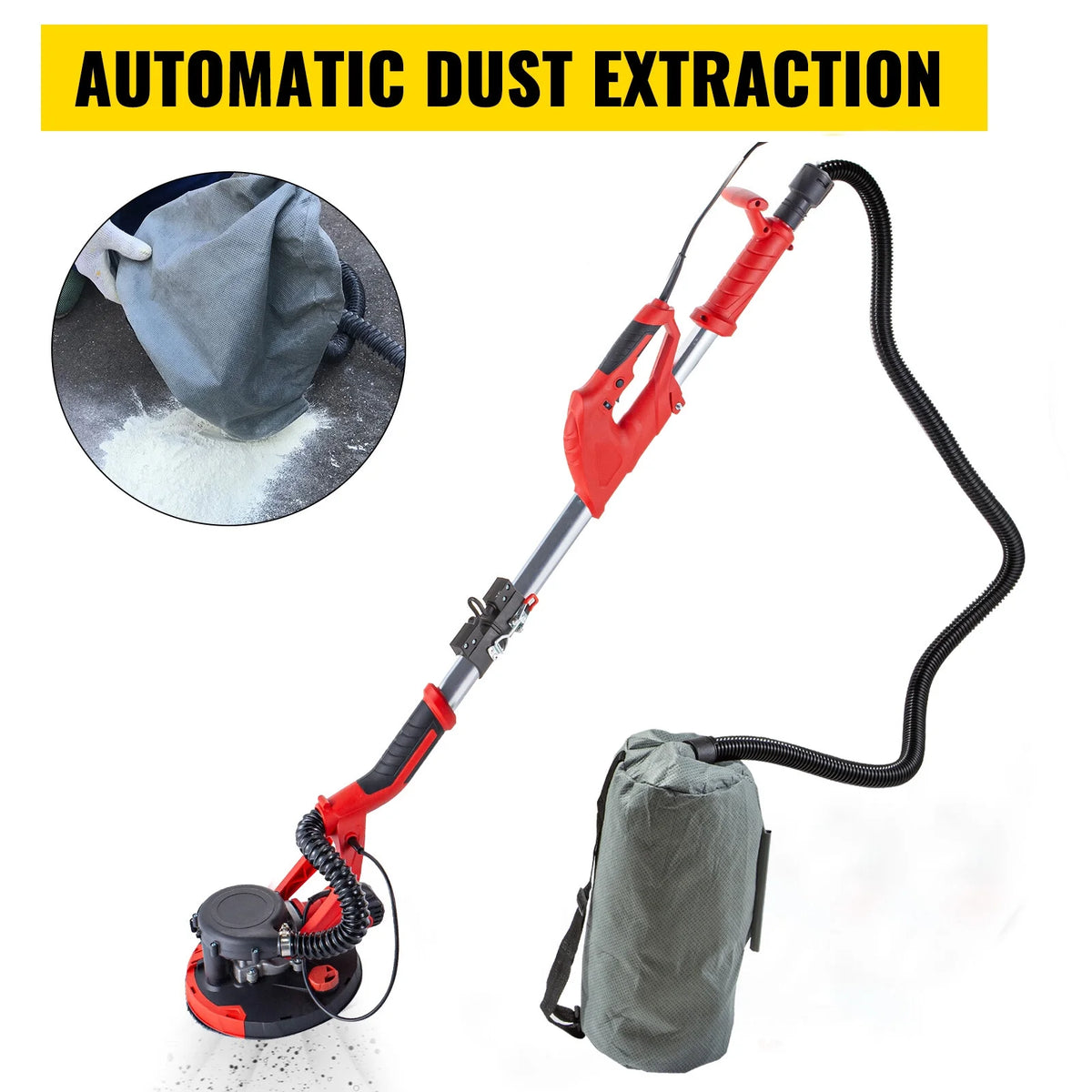 9" Drywall Sander 850W 6 Variable Speed Foldable Sander with Vacuum Bag