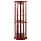 Walnut Cabinet With 6 Shelves, Adjustable Glass & Mirrored Back Design Shelf Lighted Corner Curio Shelves In