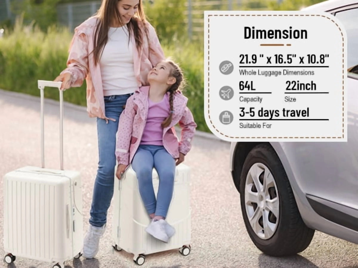 22 Inch TSA Lock Luggage with for Kids& Adult,Check in Lockable Spinner Wheels Free Luggage Cover and Safety Seatbelt Travel Suitcase