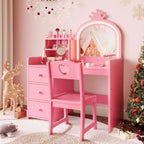Yeshouse Princess Girls Makeup Vanity Table Set with Storage & Lights
