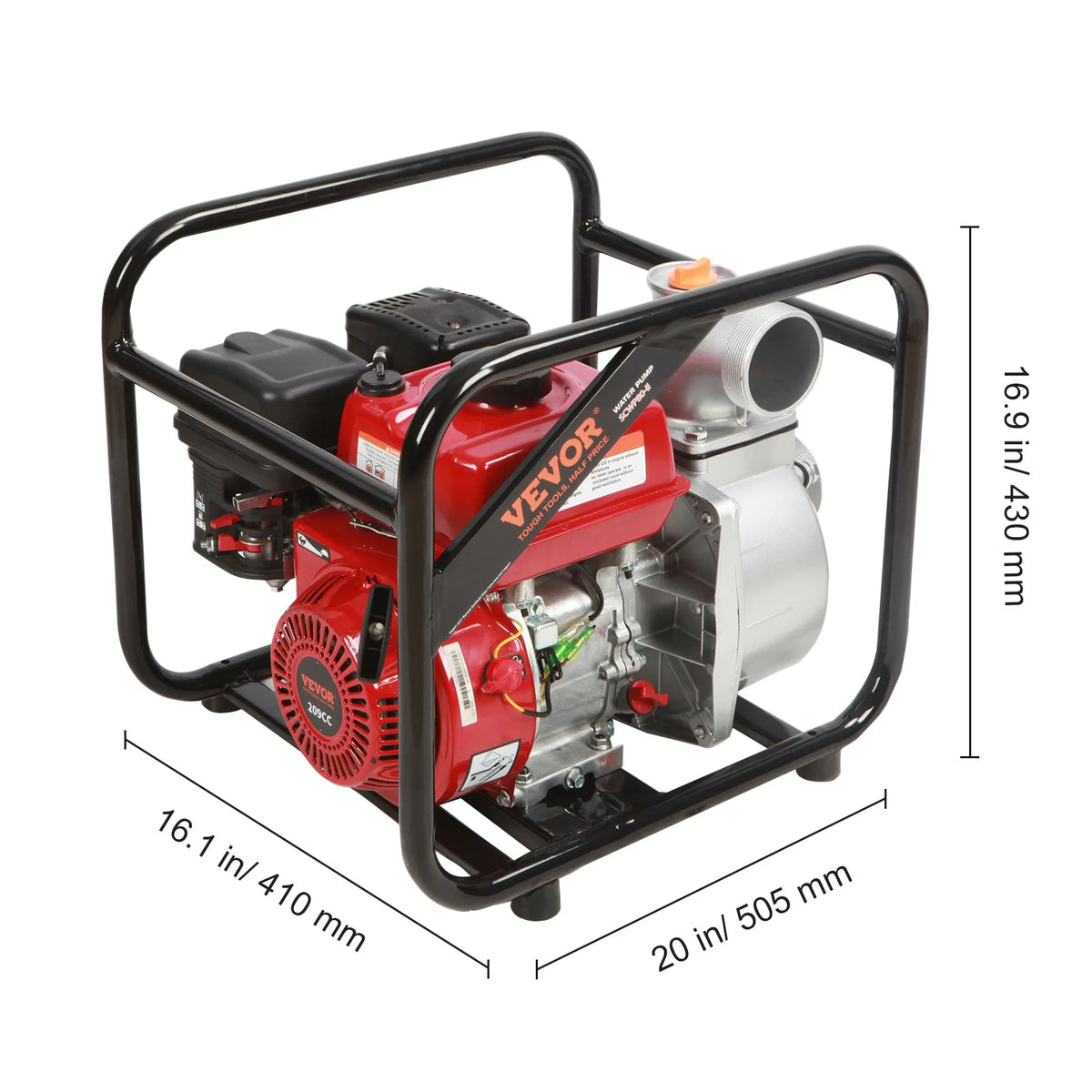 VEVOR Gasoline Engine Water Pump,3-inch, 7HP 265 GPM, 142ft Lift, 22ft Suction,4-Stroke Gas Powered Trash Water Transfer Pump Portable High Pressure with 25ft Hose for Irrigation Pool, EPA Certified