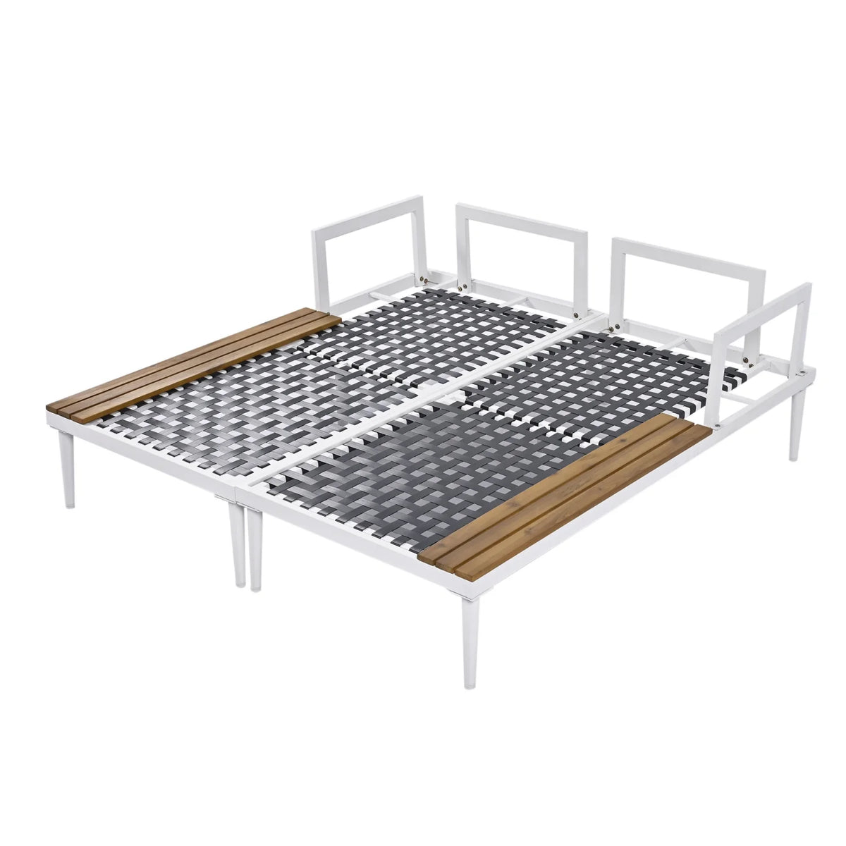 Harper & Bright Designs Patio Outdoor Metal Daybed for 2, All Weather Outdoor Chaise Lounges Reclining Chairs with Wood Topped Side Spaces for Drinks for Poolside Balcony Deck, Gray
