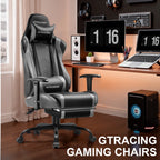 GTRACING Gaming Chair, Ergonomic Office Desk Chair with Lumbar Support, PU Leather, Footrest & Adjustable Headrest, Red