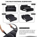 Gewnee 55'' Modern Convertible Velvet Sofa Bed with Pull-Out Twin Bed, Adjustable Backrest for Living Room, Office (Dark Gray)