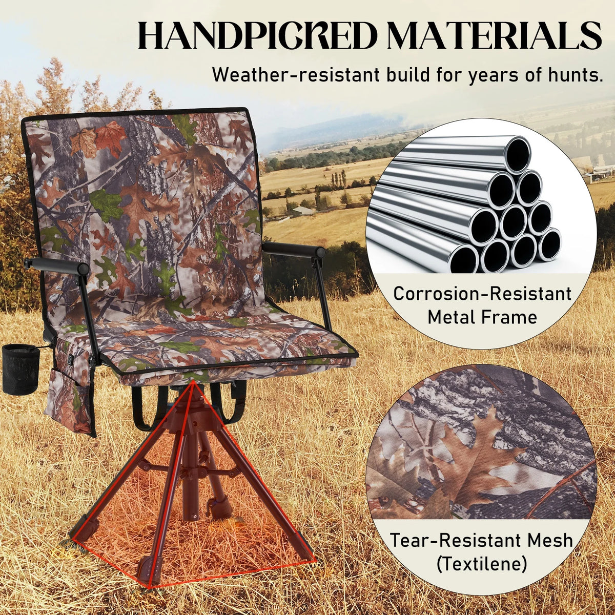 Danrelax 360�� Silent Camo Hunting Blind Chair, Armrests, Side Pouch, Telescopic Legs