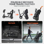 BAMACAR 3-Wheel Folding Mobility Scooter Lightweight for Seniors & Adults 300 lbs, Portable Powered Handicap All Terrain Travel Scooter, Mobility Scooters Foldable Collapsible Electric Scooters Black