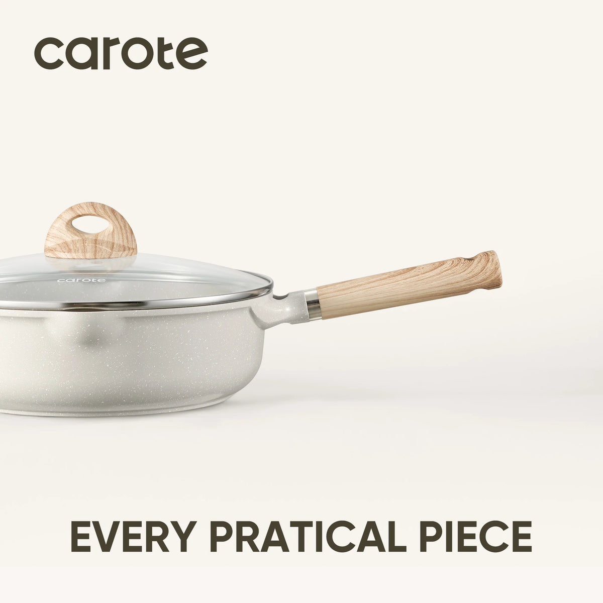 Carote Nonstick Cookware Set 21-Piece,Kitchen Pots and Pans Set,Stay-Cool Handles, Induction Compatible,Cookware Set for RV and Camping,Beige