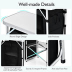 Camping Kitchen Table with Storage, Aluminum Portable Outdoor Cooking Table with Windscreen, Foldable Camp Table Cook Station for BBQ, Grill, Party, Picnics
