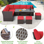 AECOJOY 7 Piece Patio Furniture Set PE Rattan Outdoor Dining Set Sectional Sofa Couch with Table Patio Conversation Set in Gray