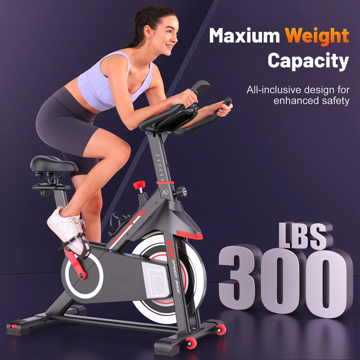 Exercise Bike Indoor Stationary Cycling Bike with 300lbs Weight Capacity,100% Resistance Adjustment Range, Heavy Flywheel, Comfortable Seat Cushion & LCD Monitor