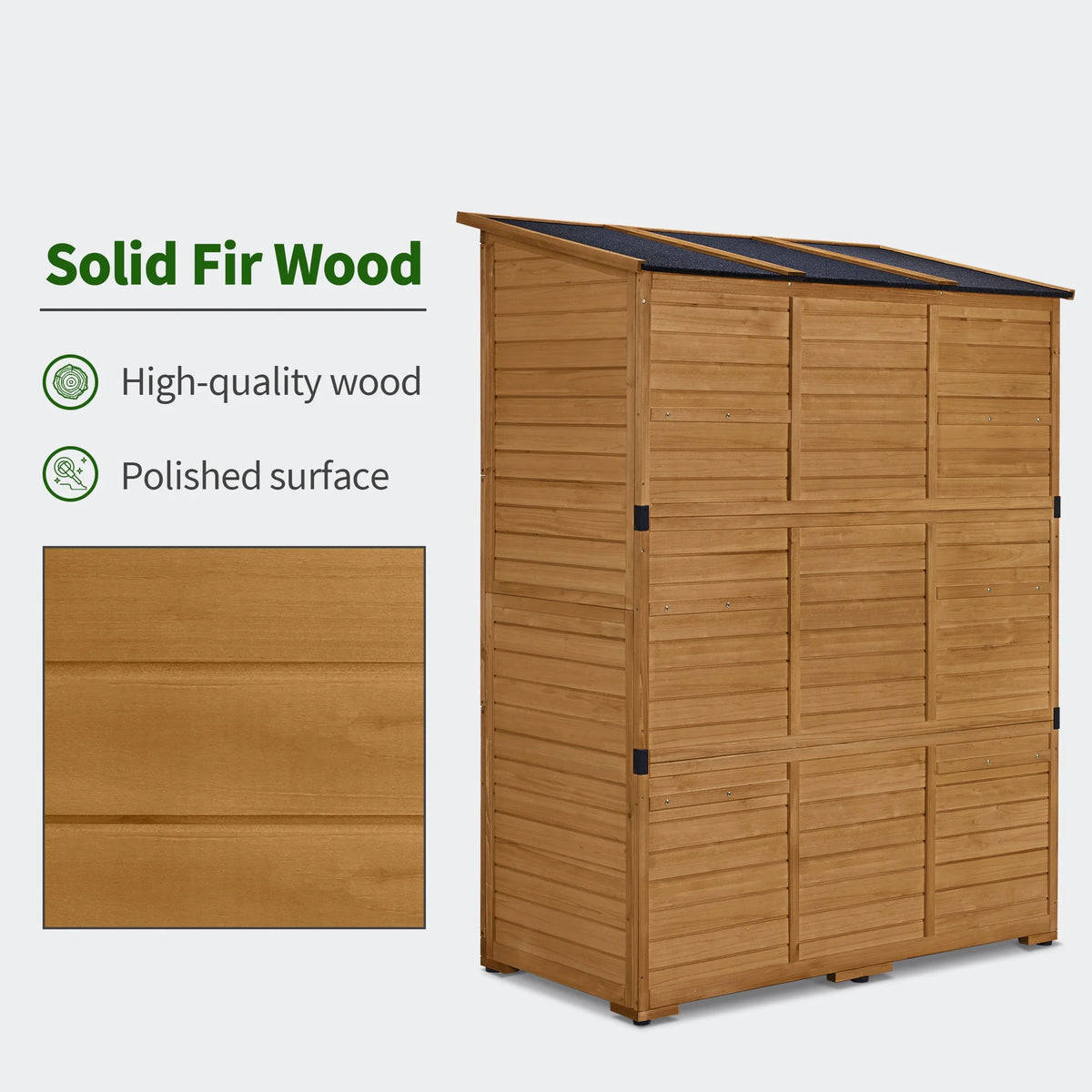 MCombo Large Outdoor Storage Shed with 6 Shelves, Outside Tool Wooden Storage Cabinet, 1738