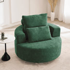 Fumahaus Upholstered Swivel Accent Chair, Oversized Comfy Round Sofa Chair with Two Pillows, Leisure Sofa Chair for Living Room Bedroom, Beige