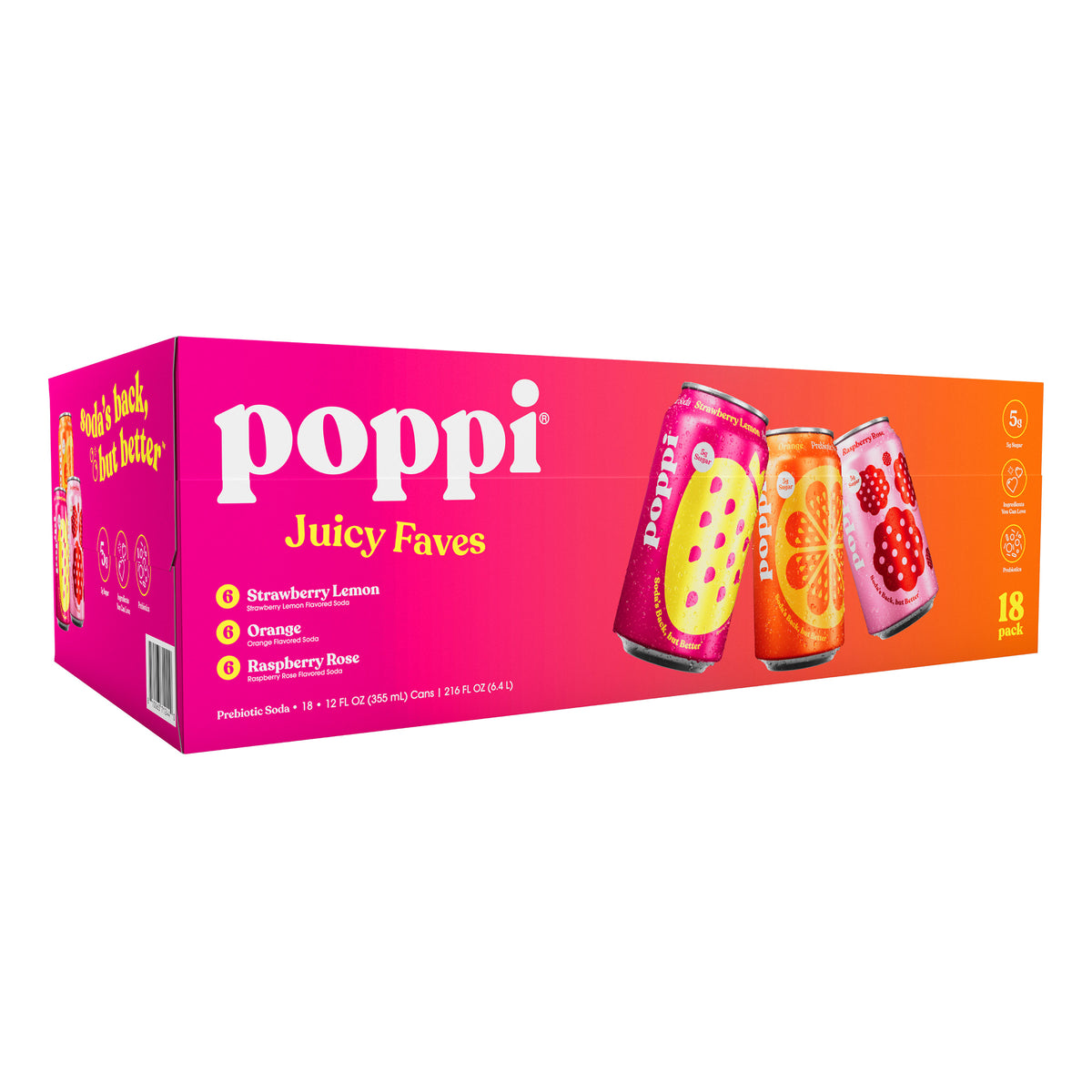 Poppi Soda, Juicy Faves Variety Pack, 12 fl oz, 18-count