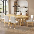 Harper & Bright Designs Farmhouse 7 Pieces Extendable Dining Table Set for 6, Solid Wood Kitchen Table with Butterfly Leaf and 6 Upholstered Chairs, Brown