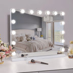 COOLJEEN Large Hollywood Vanity Mirror with Lights Wall Mount Tabletop Metal White