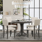 5 Piece Retro Round Dining Table Set with 4 Upholstered Chairs, Wood Dining Table with Curved Trestle Style Legs