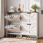 VEANERWOOD Shoes Storage Cabinet With Doors, Farmhouse Shoe Cabinet With 2 Flip Drawers For Entryway,Gray