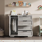 Ataucjin Wood Armoire Wardrobe Closet with 4 Drawers and Door, 43.3" H Bedroom Wardrobe Cabinet with Hanging Rod, Clothing Storage Cabinets, 4 Drawers Dresser with Storage Closet