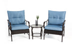 Villeston 3 Piece Outdoor Wicker Conversation Patio Set, with 2 Chairs, Table for Porch Garden,Blue