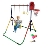 Adjustable Height Gymnastics Bar for Kids Kip Bar 6 in 1 Set, 6'x2' Gymnastic Tumble Mat, Swing Seat, 2 Trapeze Rings, Basketball Hoop, Home Junior Training Monkey Bars Fitness Balance Horizontal Bar