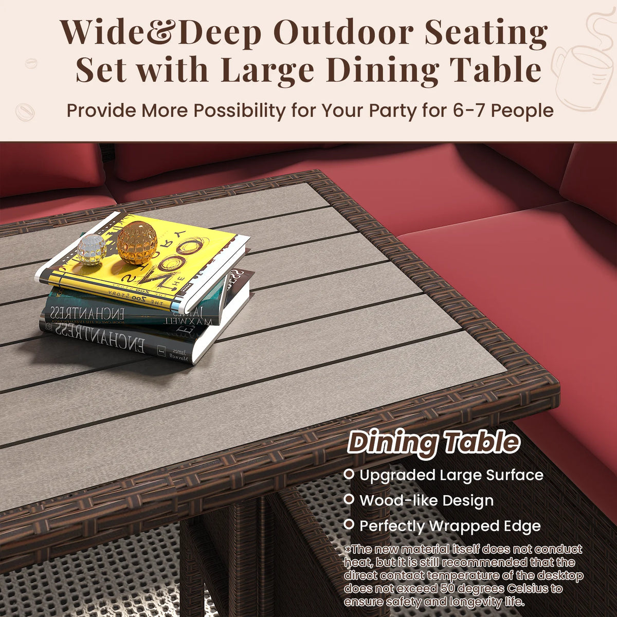 AECOJOY 7 Piece Patio Furniture Set PE Rattan Outdoor Dining Set Sectional Sofa Couch with Table Patio Conversation Set in Gray