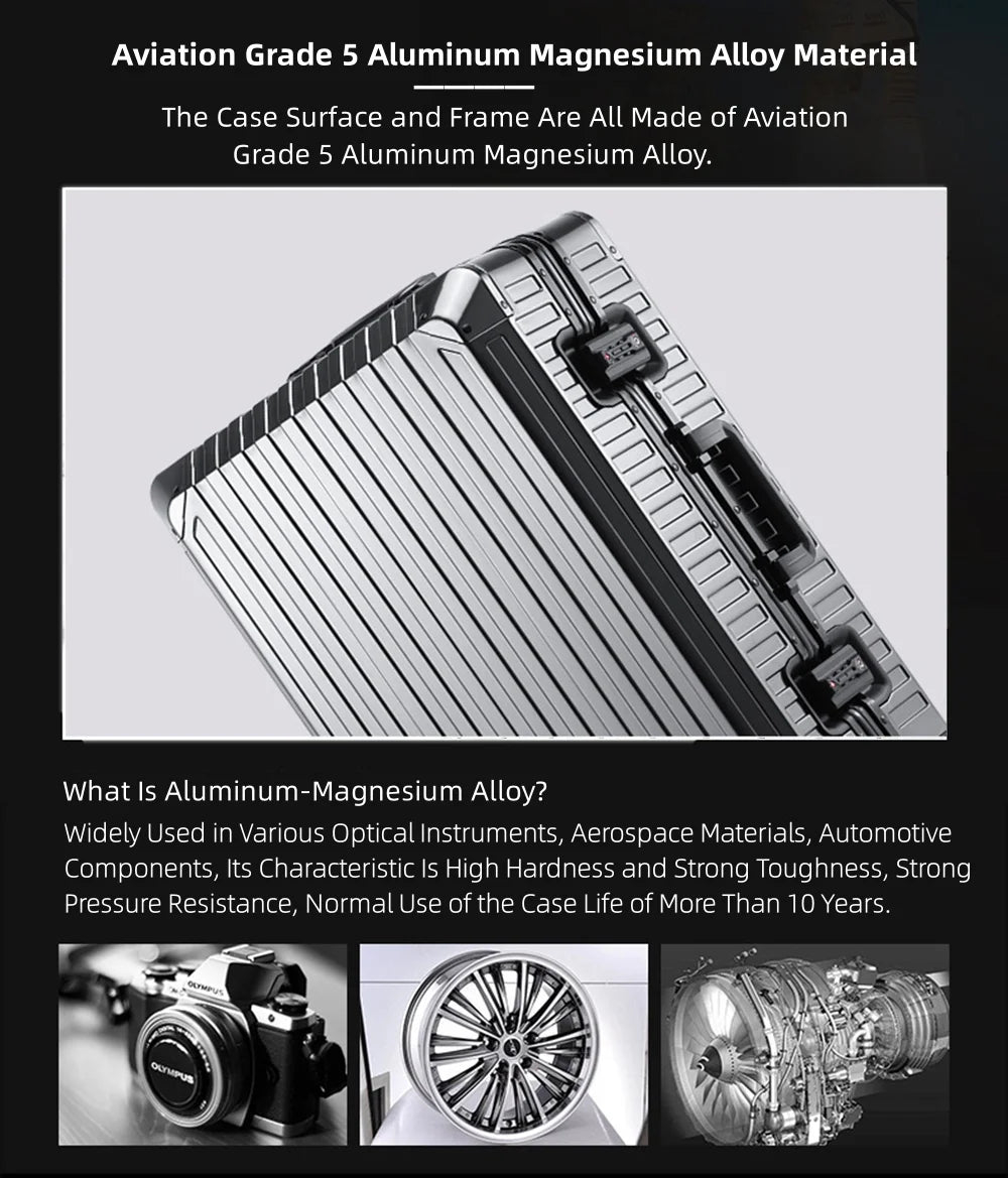 All Aluminum Magnesium Hardshell Carry On Luggage with Lock, Airline Approved Hardside Carry on Suitcase with Spinner Wheels, Checked Metal Rolling Luggage Case for Travel, Business