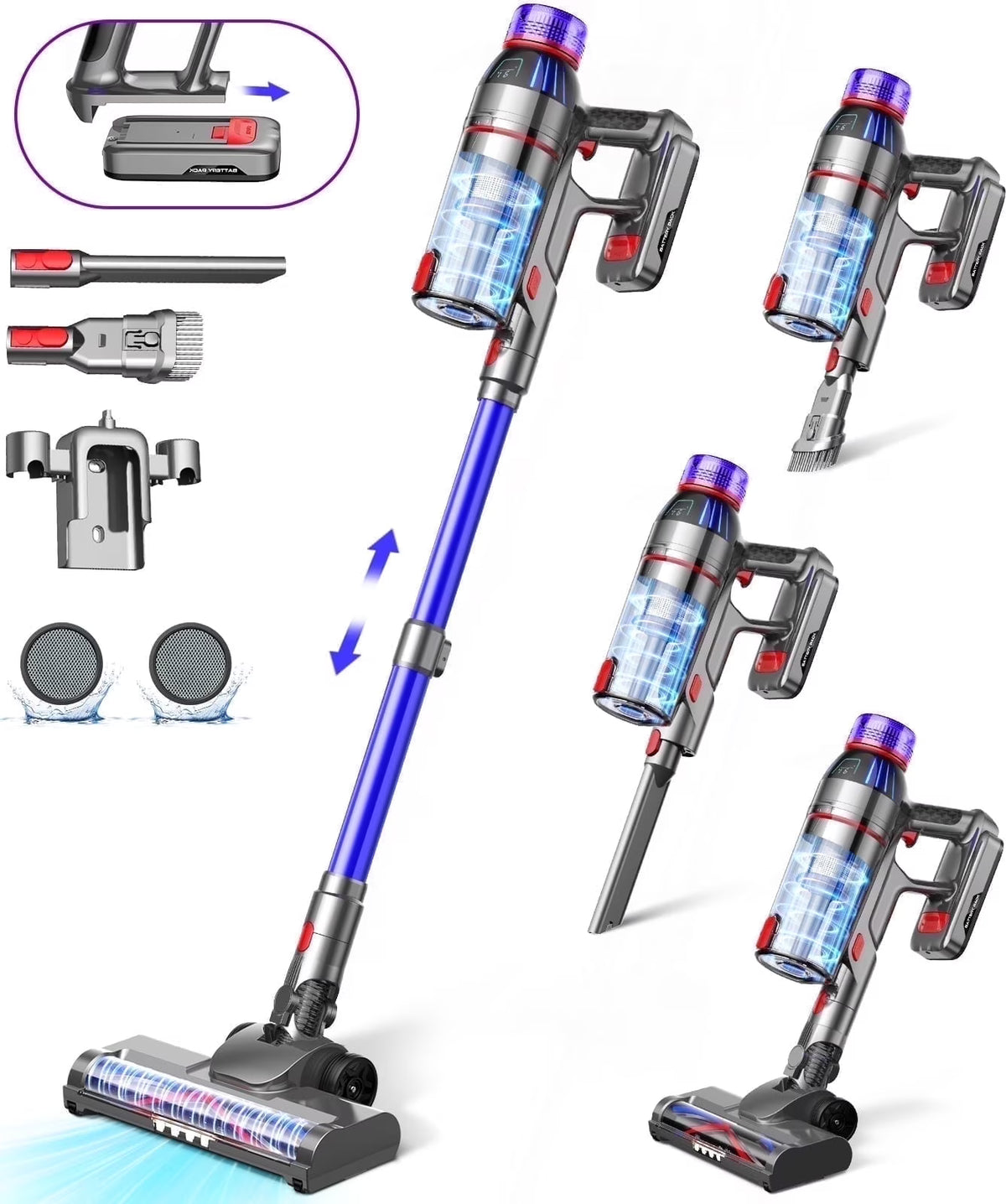 Hosaud Cordless Vacuum Cleaner - 45000pa 550W 55mins 2600mAh Lightweight Stick Vacuum Cleaners for Home Pet Hair Carpet Floor Purple