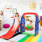Costway 3 in 1 Junior Children Climber Slide Swing Seat Basketball Hoop Playset Backyard