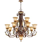 13 Light Verona Bronze Chandelier with Rustic Art Glass Shade