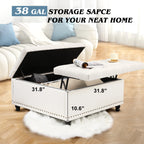 Magic Union 35" Large Square Storage Ottoman, Oversized Square Ottoman with Storage, Tufted Upholstered Ottoman Coffee Table with Lift Top for Living Room (Beige)