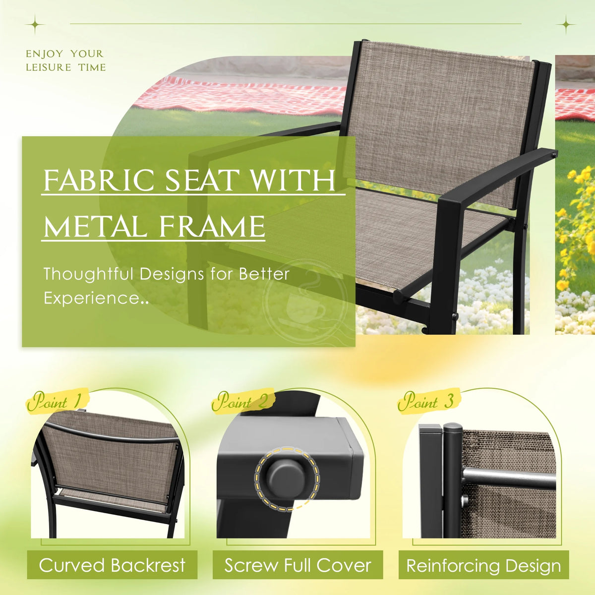 LACOO 4 Pieces Outdoor Furniture Set Patio Textilene Steel Conversation Set with Loveseat Tea Table for Lawn and Balcony, Black