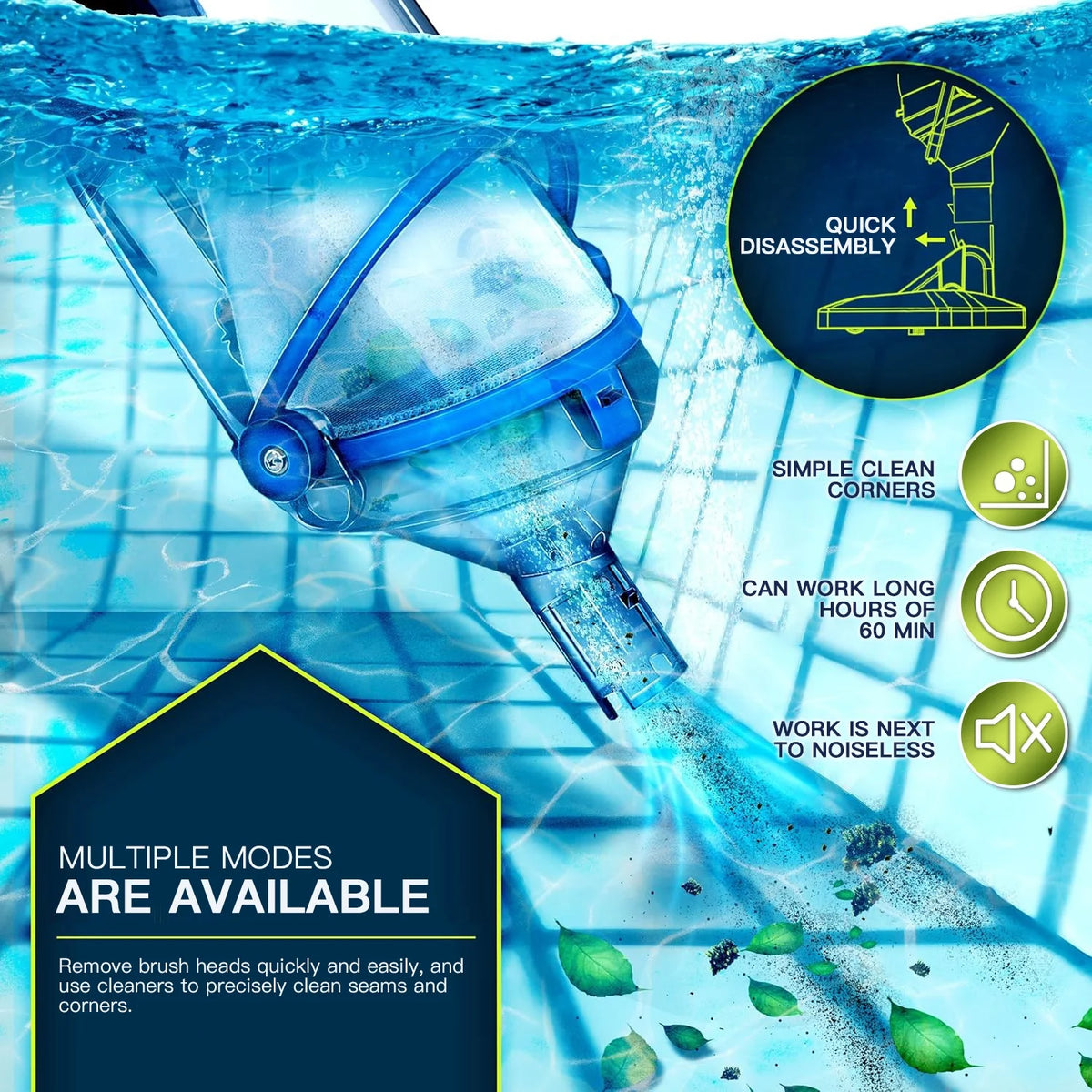 LANCHEZ Cordless Pool Vacuum with Strong Suction, Handheld Rechargeable Swimming Pool Cleaner with Powerful Suction up to 17.5 GPM for Inground and Above Ground Pools, Hot Tubs