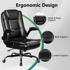 Office Chair - Ergonomic Leather Office Chair Computer Desk Chair, Comfortable High Back Office Chair with Adjustable Flip-up Armrest, Executive Leather Office Desk Chair with Smooth Wheels, Black