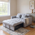 Gewnee 55'' Modern Convertible Velvet Sofa Bed with Pull-Out Twin Bed, Adjustable Backrest for Living Room, Office (Dark Gray)