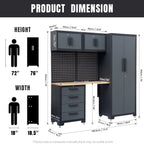 HPDMC Garage Storage Cabinet System 7-Pcs Workshop Set Metal Garage Cabinets System with Steel Cabinet Drawers, Workbench, Pegboard for Garage Tool Organization