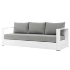 Lounge Sofa Table Set, Grey Gray, Aluminum, Metal, Fabric, Modern Contemporary, Outdoor Patio Balcony Cafe Bistro Garden Furniture Hotel Hospitality