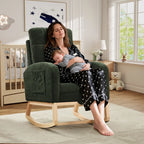FFH Rocking Chair Nursery, Tufted Accent Rocker Chair, Upholstered Armchair with Adjustable Footrest, Side Pocket, High Backrest, Padded Seat, Polyester Blend (Retro, Dark Gray)