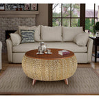 Gallerie Decor Bali Breeze Round Transitional Wood Coffee Table in Silver
